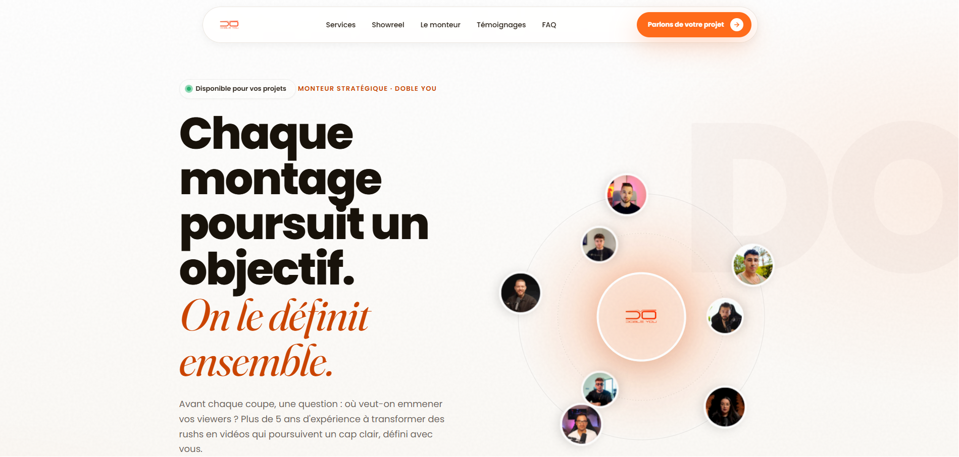 Page d'accueil du site vitrine Doble You pour un monteur vidéo freelance