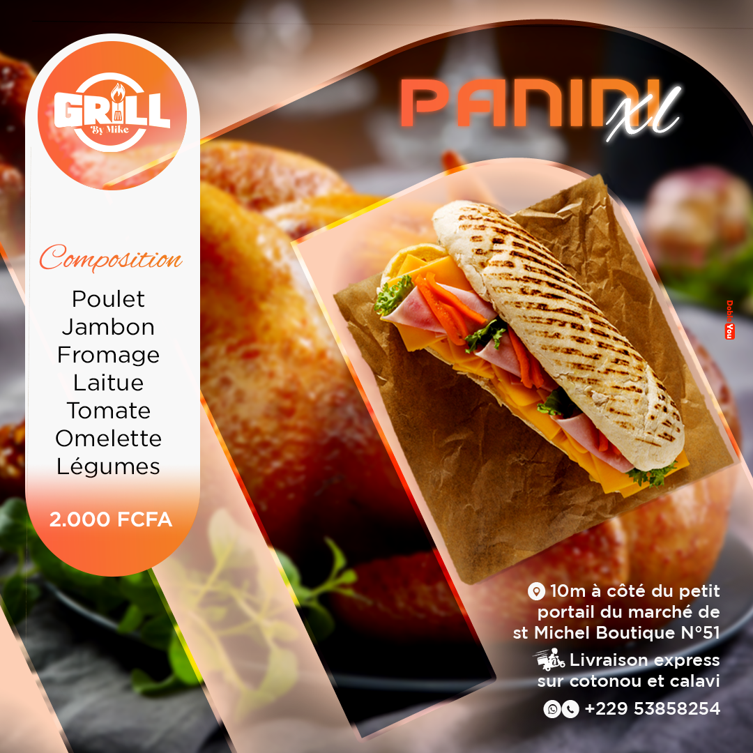 Affiche promotionnelle du Panini XL pour le restaurant Grill By Mike